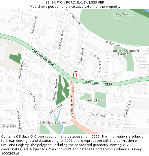 32, SKIPTON ROAD, ILKLEY, LS29 9EP: Location map and indicative extent of plot