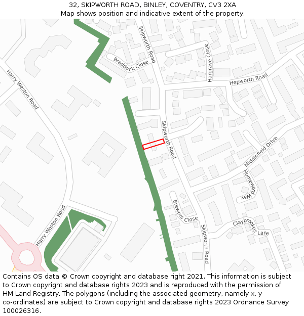 32, SKIPWORTH ROAD, BINLEY, COVENTRY, CV3 2XA: Location map and indicative extent of plot
