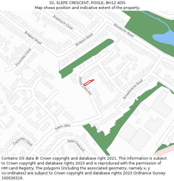 32, SLEPE CRESCENT, POOLE, BH12 4DN: Location map and indicative extent of plot