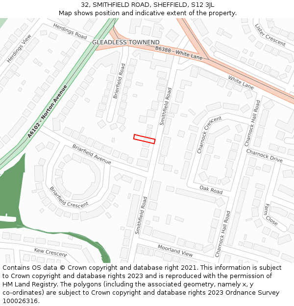 32, SMITHFIELD ROAD, SHEFFIELD, S12 3JL: Location map and indicative extent of plot