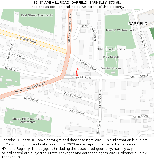 32, SNAPE HILL ROAD, DARFIELD, BARNSLEY, S73 9JU: Location map and indicative extent of plot