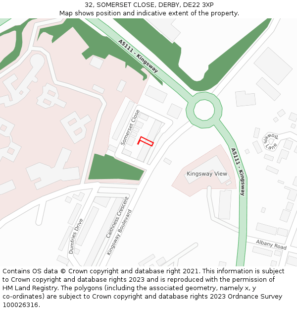 32, SOMERSET CLOSE, DERBY, DE22 3XP: Location map and indicative extent of plot