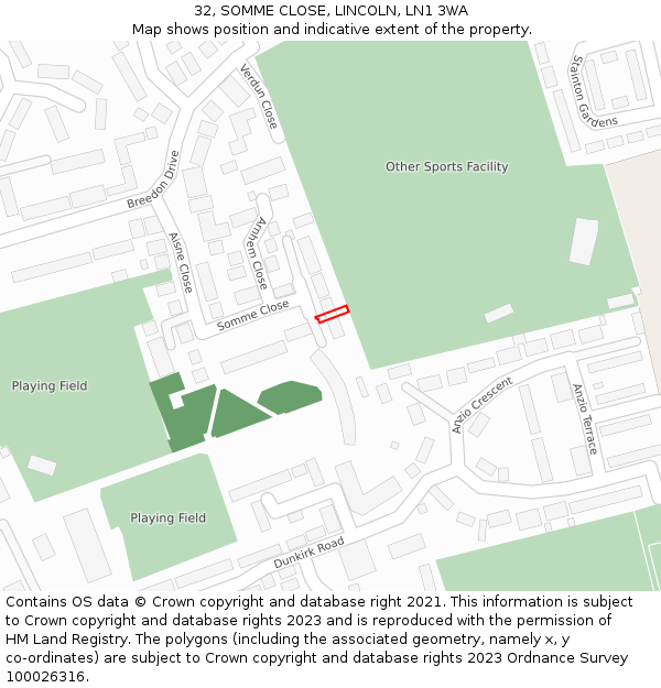 32, SOMME CLOSE, LINCOLN, LN1 3WA: Location map and indicative extent of plot