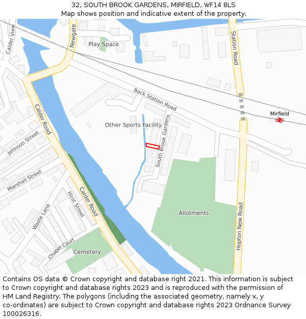 32, SOUTH BROOK GARDENS, MIRFIELD, WF14 8LS: Location map and indicative extent of plot