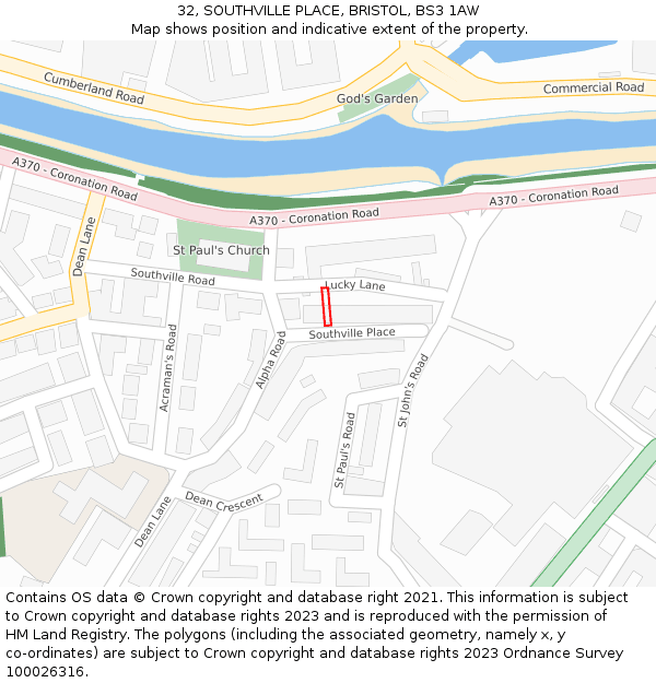 32, SOUTHVILLE PLACE, BRISTOL, BS3 1AW: Location map and indicative extent of plot