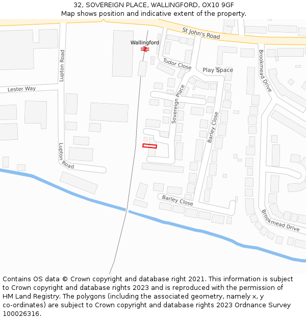 32, SOVEREIGN PLACE, WALLINGFORD, OX10 9GF: Location map and indicative extent of plot
