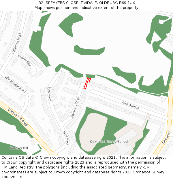 32, SPEAKERS CLOSE, TIVIDALE, OLDBURY, B69 1UX: Location map and indicative extent of plot