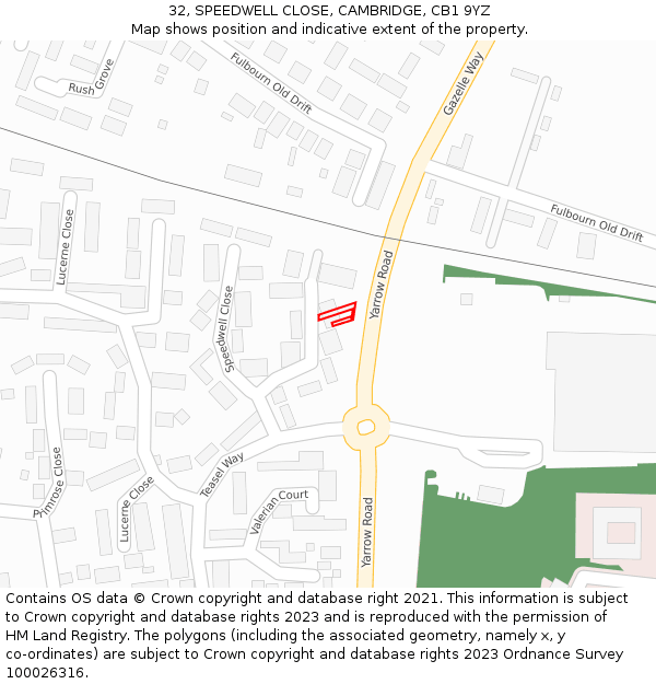 32, SPEEDWELL CLOSE, CAMBRIDGE, CB1 9YZ: Location map and indicative extent of plot