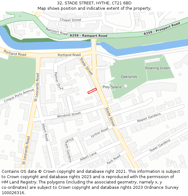 32, STADE STREET, HYTHE, CT21 6BD: Location map and indicative extent of plot