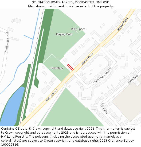32, STATION ROAD, ARKSEY, DONCASTER, DN5 0SD: Location map and indicative extent of plot