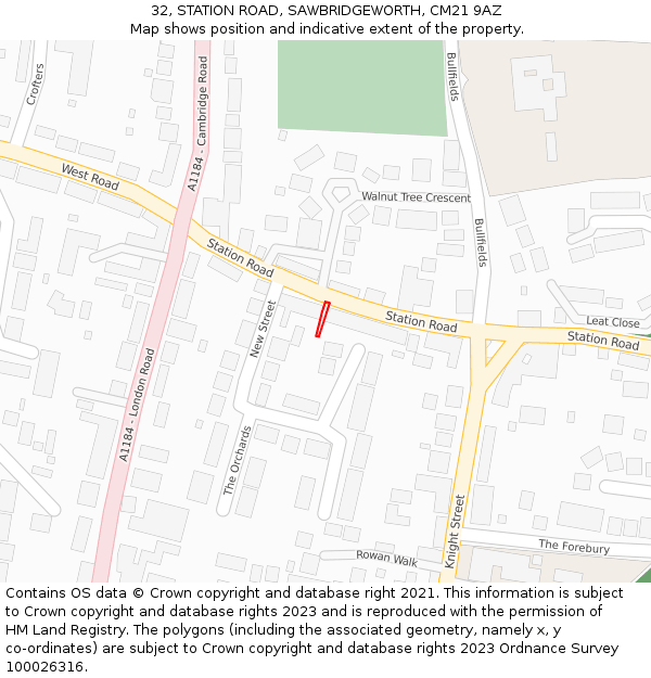 32, STATION ROAD, SAWBRIDGEWORTH, CM21 9AZ: Location map and indicative extent of plot