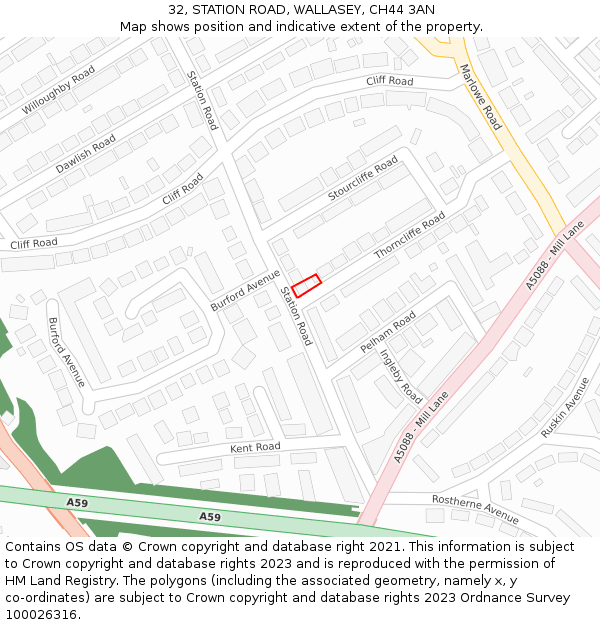32, STATION ROAD, WALLASEY, CH44 3AN: Location map and indicative extent of plot