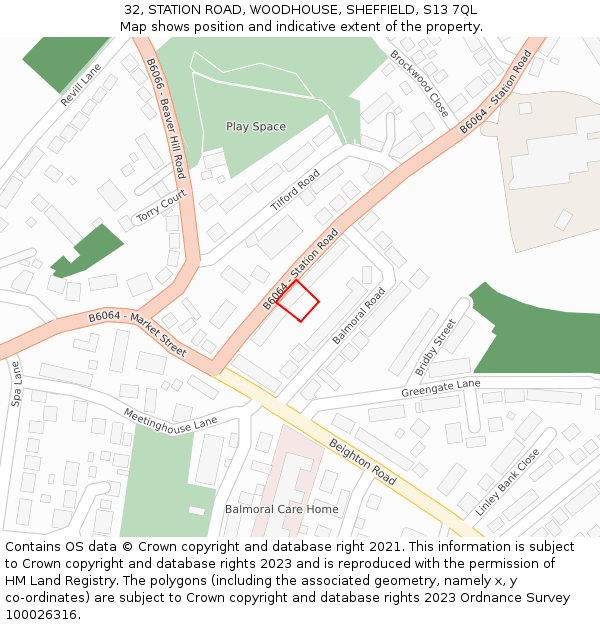 32, STATION ROAD, WOODHOUSE, SHEFFIELD, S13 7QL: Location map and indicative extent of plot