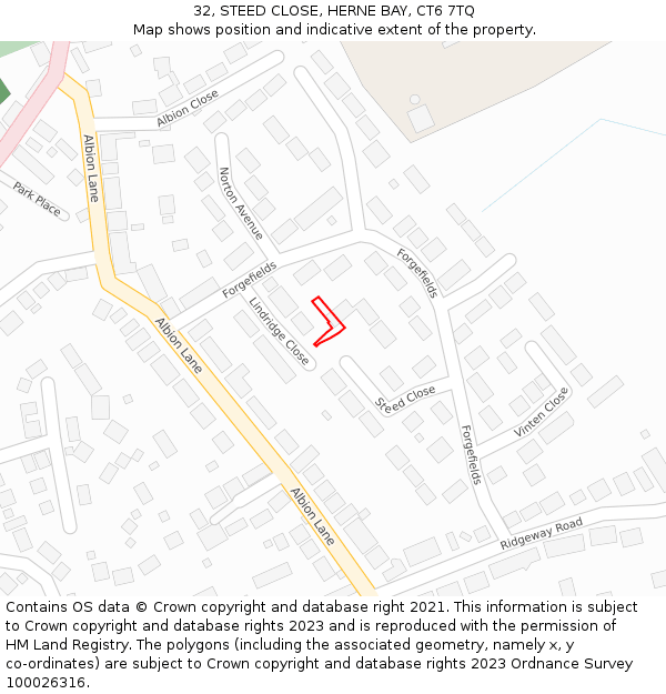 32, STEED CLOSE, HERNE BAY, CT6 7TQ: Location map and indicative extent of plot