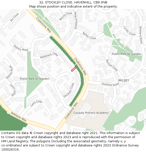 32, STOCKLEY CLOSE, HAVERHILL, CB9 0NB: Location map and indicative extent of plot