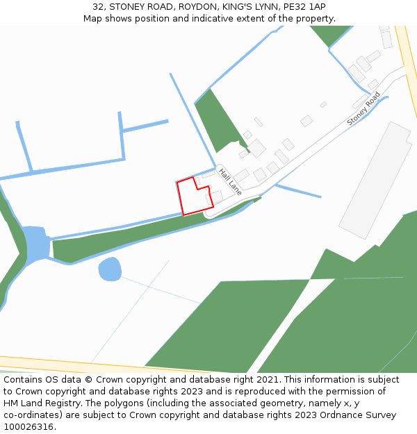 32, STONEY ROAD, ROYDON, KING'S LYNN, PE32 1AP: Location map and indicative extent of plot