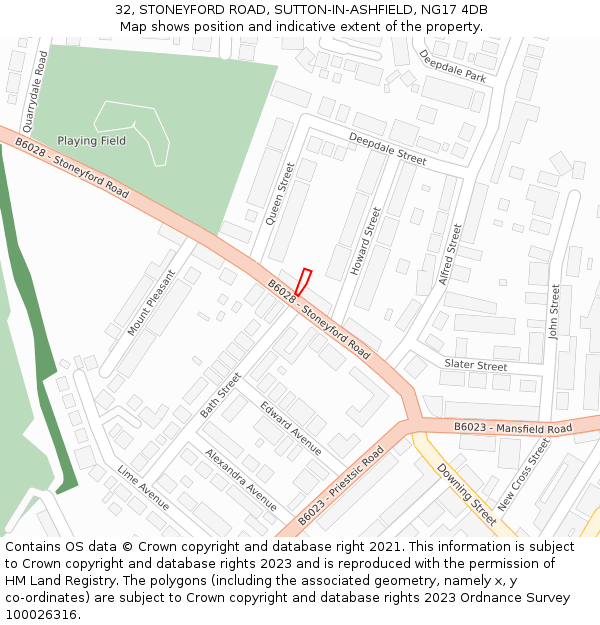 32, STONEYFORD ROAD, SUTTON-IN-ASHFIELD, NG17 4DB: Location map and indicative extent of plot