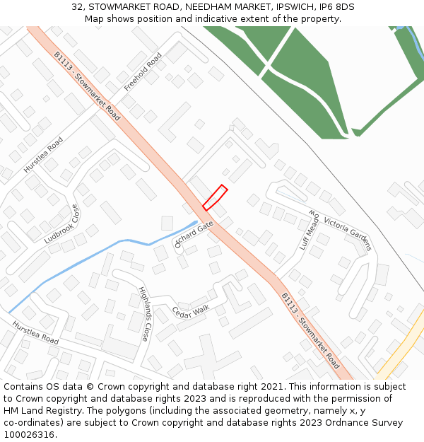 32, STOWMARKET ROAD, NEEDHAM MARKET, IPSWICH, IP6 8DS: Location map and indicative extent of plot
