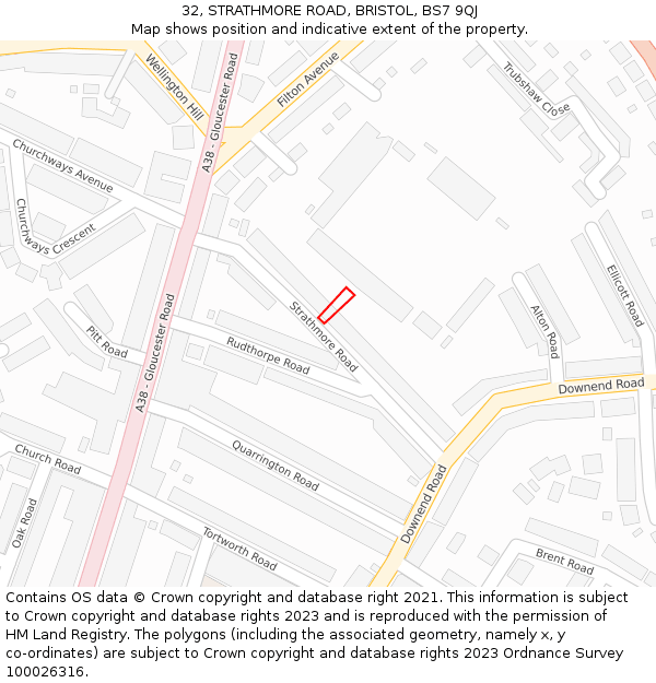 32, STRATHMORE ROAD, BRISTOL, BS7 9QJ: Location map and indicative extent of plot