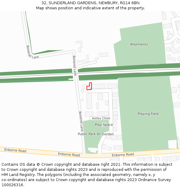 32, SUNDERLAND GARDENS, NEWBURY, RG14 6BN: Location map and indicative extent of plot