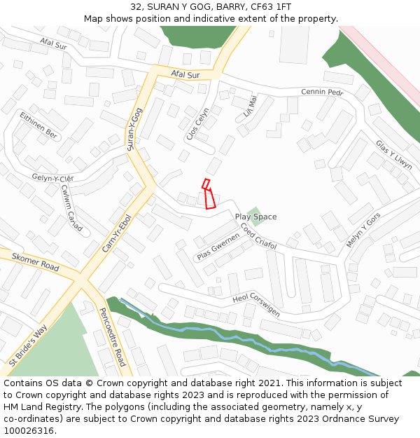 32, SURAN Y GOG, BARRY, CF63 1FT: Location map and indicative extent of plot