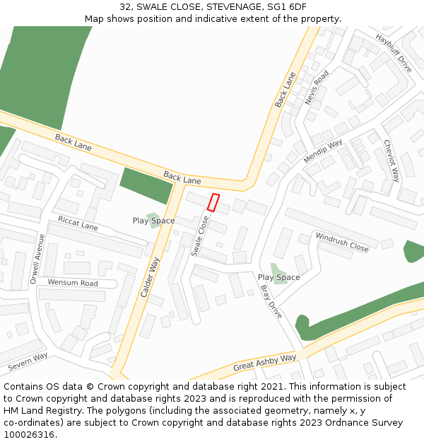 32, SWALE CLOSE, STEVENAGE, SG1 6DF: Location map and indicative extent of plot