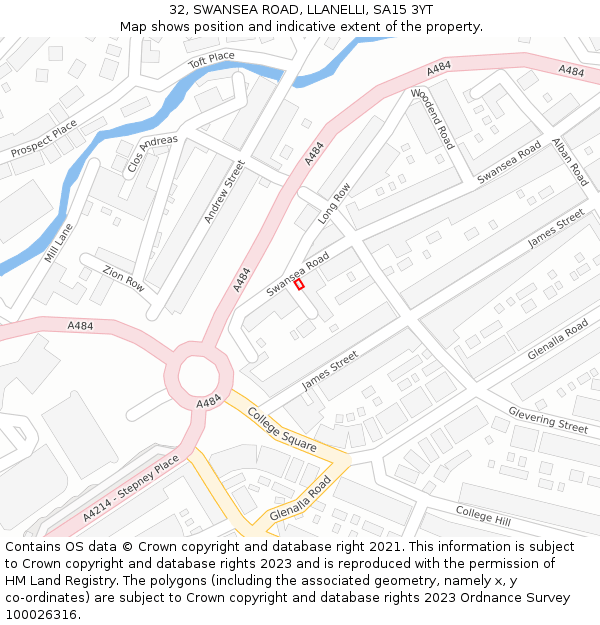 32, SWANSEA ROAD, LLANELLI, SA15 3YT: Location map and indicative extent of plot