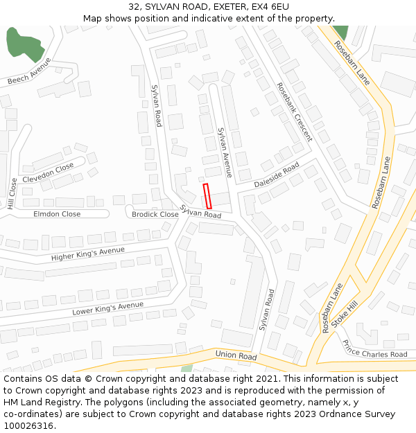 32, SYLVAN ROAD, EXETER, EX4 6EU: Location map and indicative extent of plot