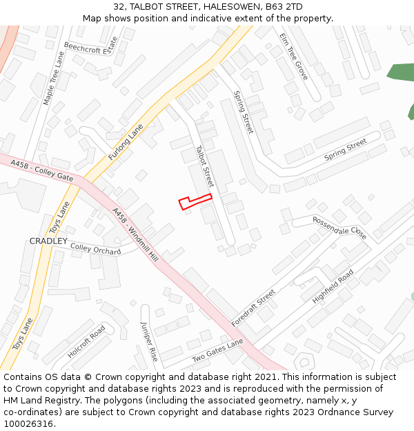 32, TALBOT STREET, HALESOWEN, B63 2TD: Location map and indicative extent of plot