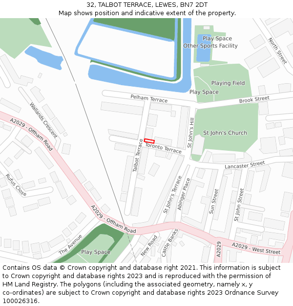 32, TALBOT TERRACE, LEWES, BN7 2DT: Location map and indicative extent of plot