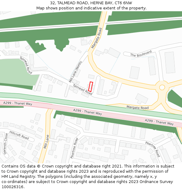 32, TALMEAD ROAD, HERNE BAY, CT6 6NW: Location map and indicative extent of plot