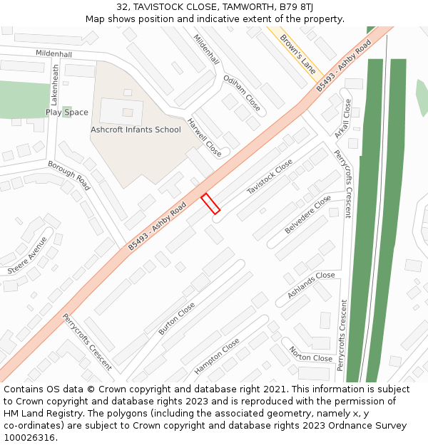 32, TAVISTOCK CLOSE, TAMWORTH, B79 8TJ: Location map and indicative extent of plot