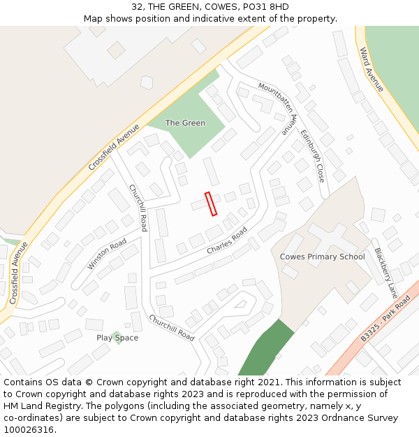 32, THE GREEN, COWES, PO31 8HD: Location map and indicative extent of plot