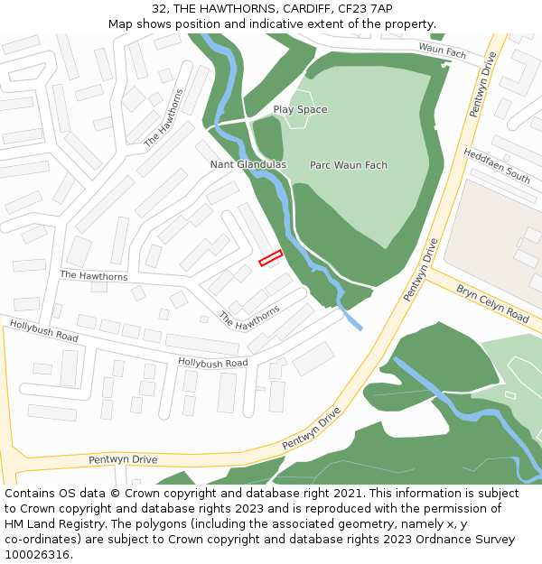 32, THE HAWTHORNS, CARDIFF, CF23 7AP: Location map and indicative extent of plot