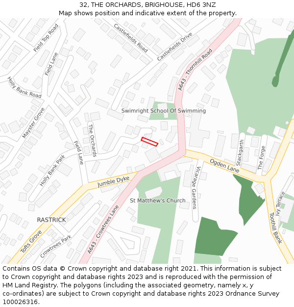 32, THE ORCHARDS, BRIGHOUSE, HD6 3NZ: Location map and indicative extent of plot