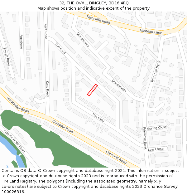 32, THE OVAL, BINGLEY, BD16 4RQ: Location map and indicative extent of plot