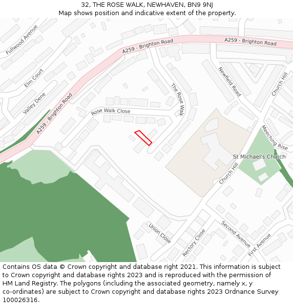 32, THE ROSE WALK, NEWHAVEN, BN9 9NJ: Location map and indicative extent of plot