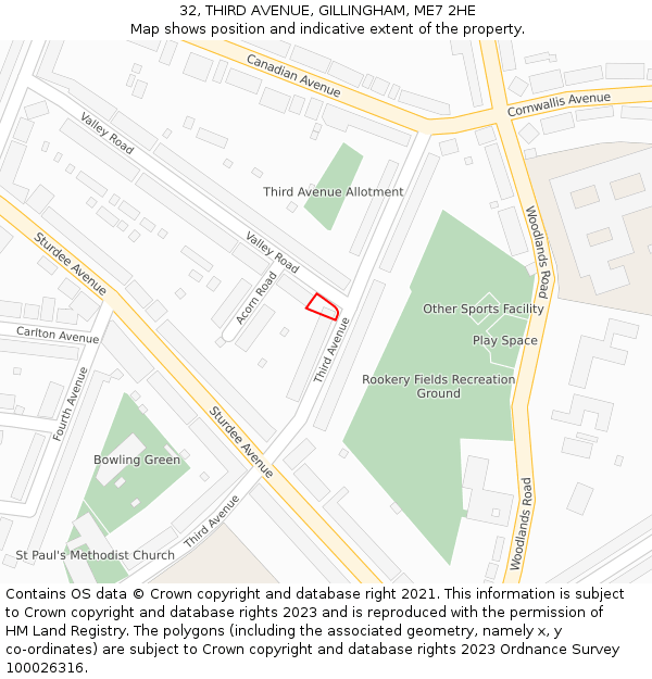 32, THIRD AVENUE, GILLINGHAM, ME7 2HE: Location map and indicative extent of plot