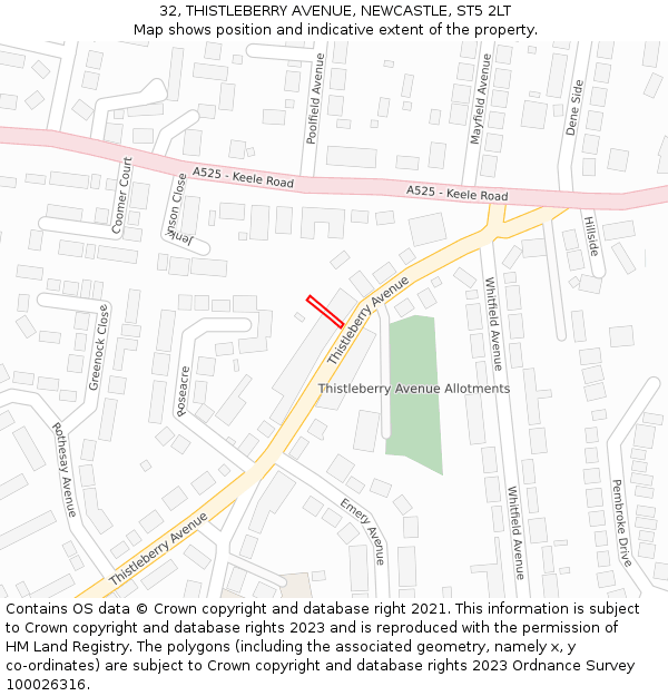 32, THISTLEBERRY AVENUE, NEWCASTLE, ST5 2LT: Location map and indicative extent of plot