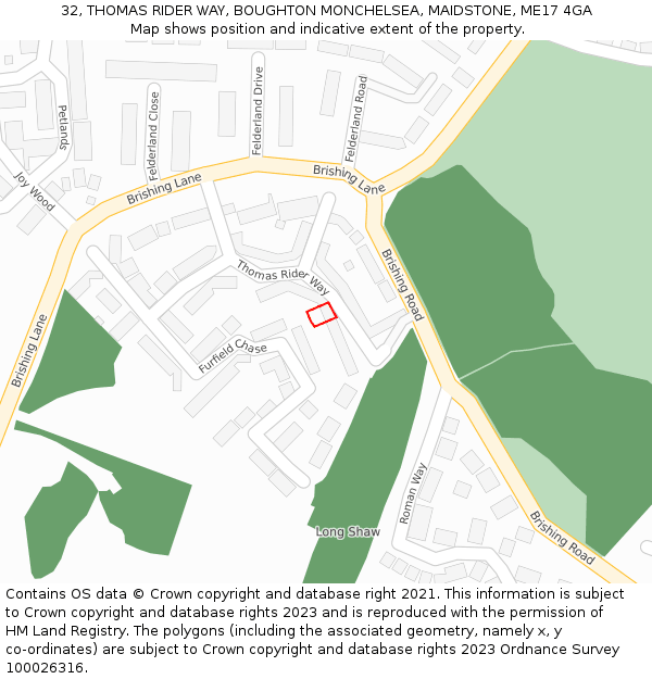 32, THOMAS RIDER WAY, BOUGHTON MONCHELSEA, MAIDSTONE, ME17 4GA: Location map and indicative extent of plot