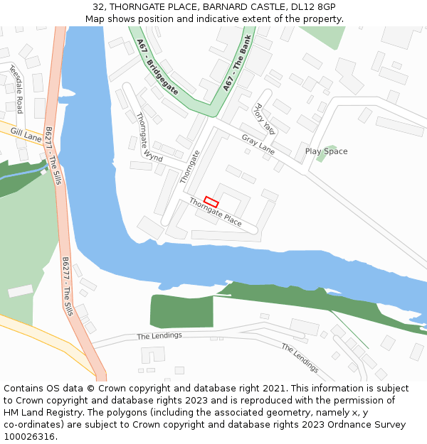 32, THORNGATE PLACE, BARNARD CASTLE, DL12 8GP: Location map and indicative extent of plot