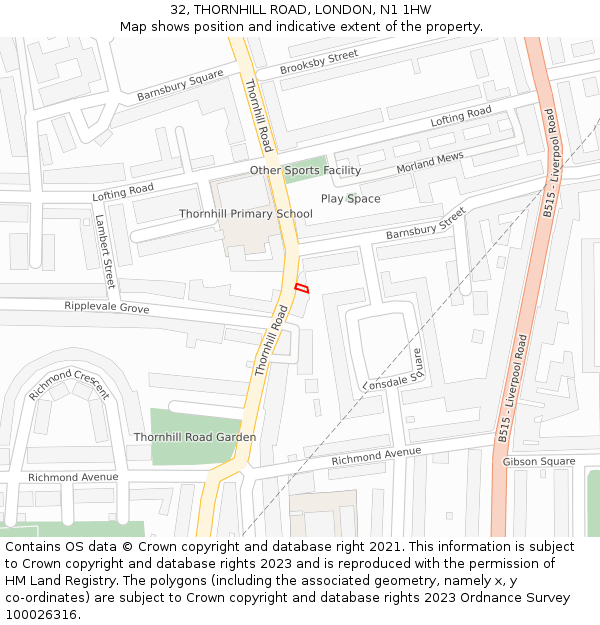 32, THORNHILL ROAD, LONDON, N1 1HW: Location map and indicative extent of plot