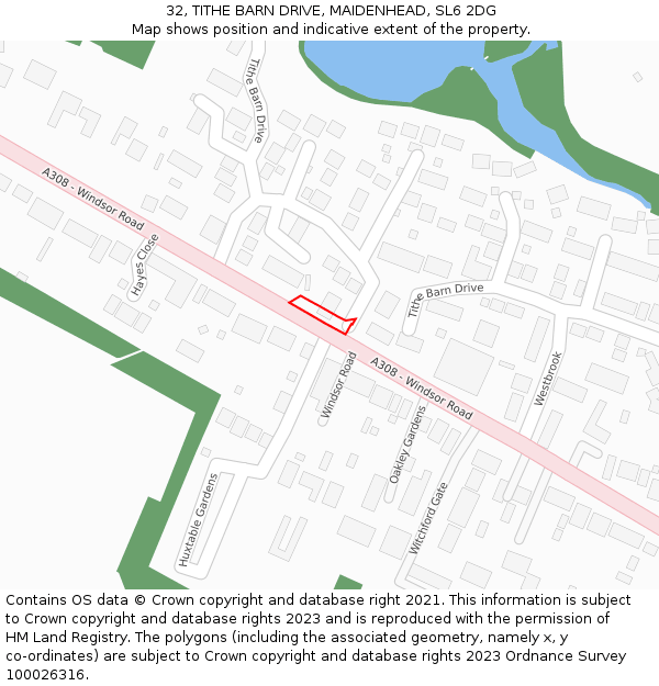 32, TITHE BARN DRIVE, MAIDENHEAD, SL6 2DG: Location map and indicative extent of plot