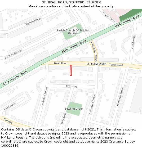 32, TIXALL ROAD, STAFFORD, ST16 3TZ: Location map and indicative extent of plot