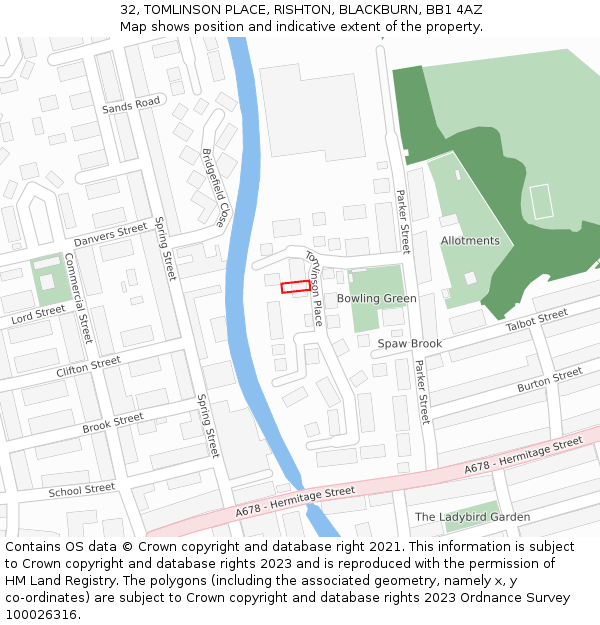 32, TOMLINSON PLACE, RISHTON, BLACKBURN, BB1 4AZ: Location map and indicative extent of plot