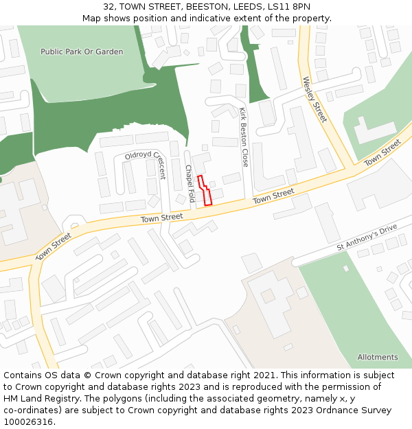 32, TOWN STREET, BEESTON, LEEDS, LS11 8PN: Location map and indicative extent of plot