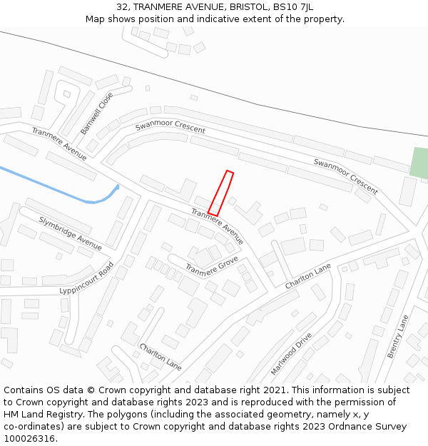 32, TRANMERE AVENUE, BRISTOL, BS10 7JL: Location map and indicative extent of plot