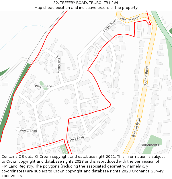 32, TREFFRY ROAD, TRURO, TR1 1WL: Location map and indicative extent of plot