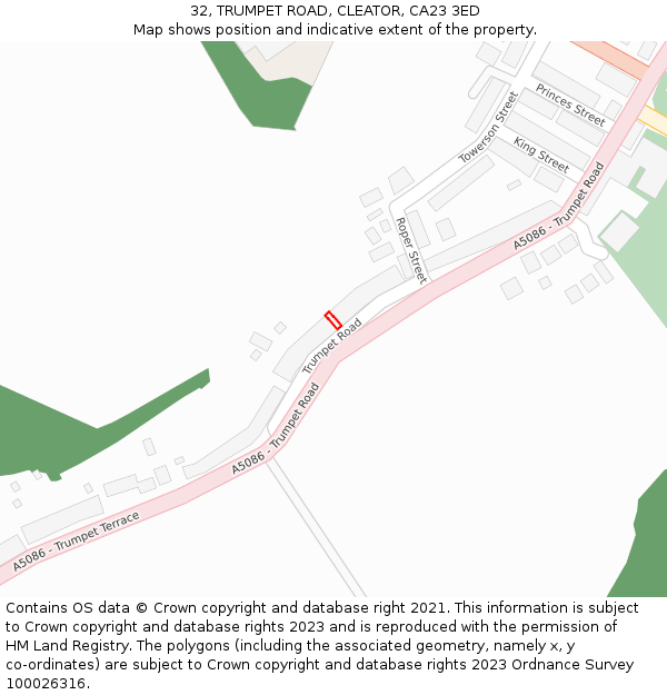 32, TRUMPET ROAD, CLEATOR, CA23 3ED: Location map and indicative extent of plot