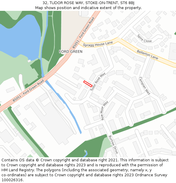 32, TUDOR ROSE WAY, STOKE-ON-TRENT, ST6 8BJ: Location map and indicative extent of plot